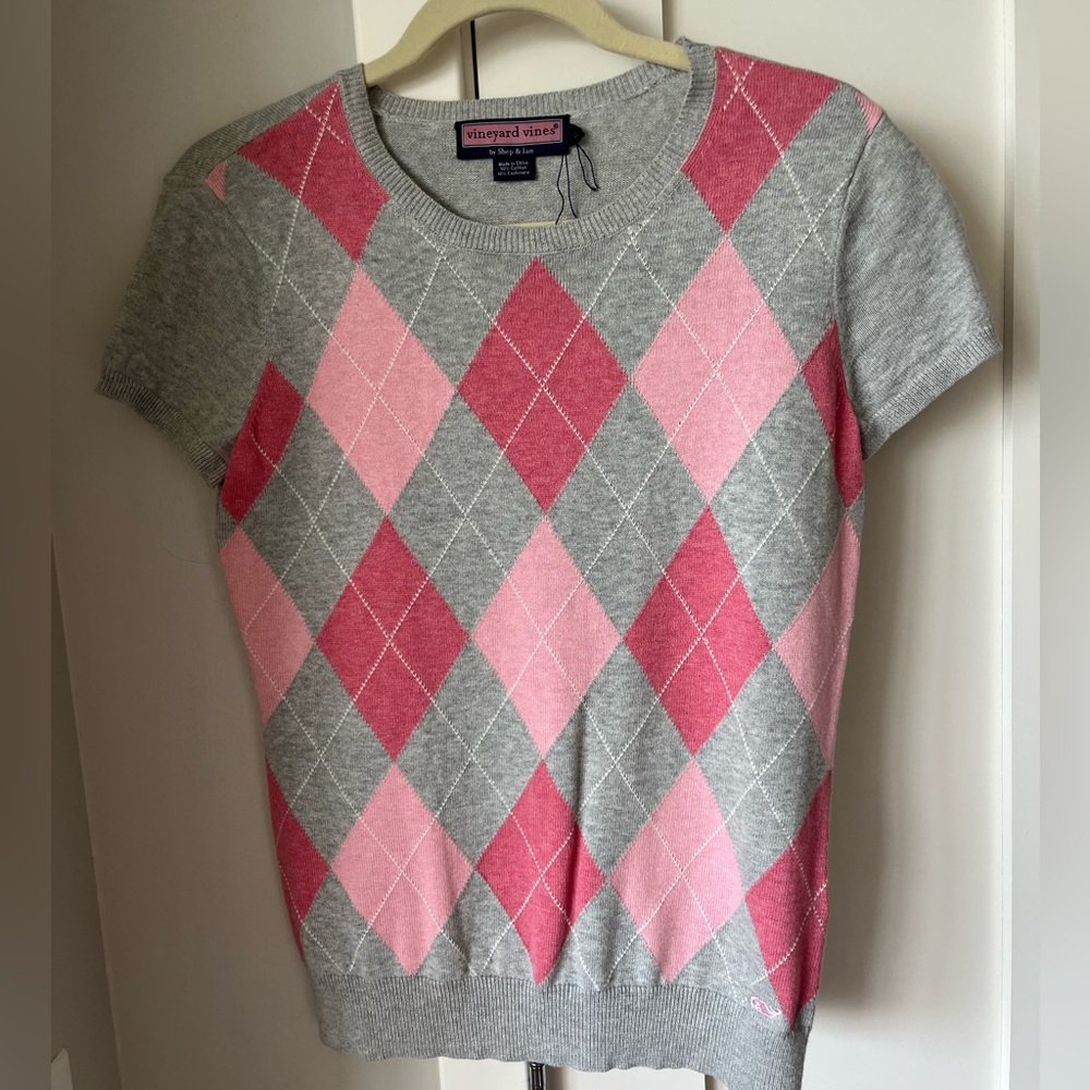 Vineyard Vines Short Sleeve Pink and Gray Sweater Size Small